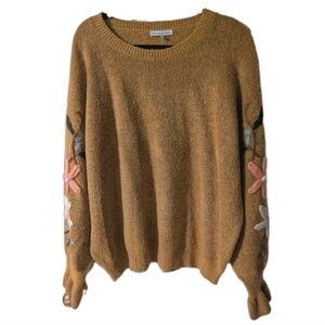 See and Be Seen Sweater Floral Embroidered Gold Women Size 1X NEW W Tags